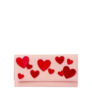 Kate Spade Heart It Harling Leather Folding clutch Wallet layered hearts